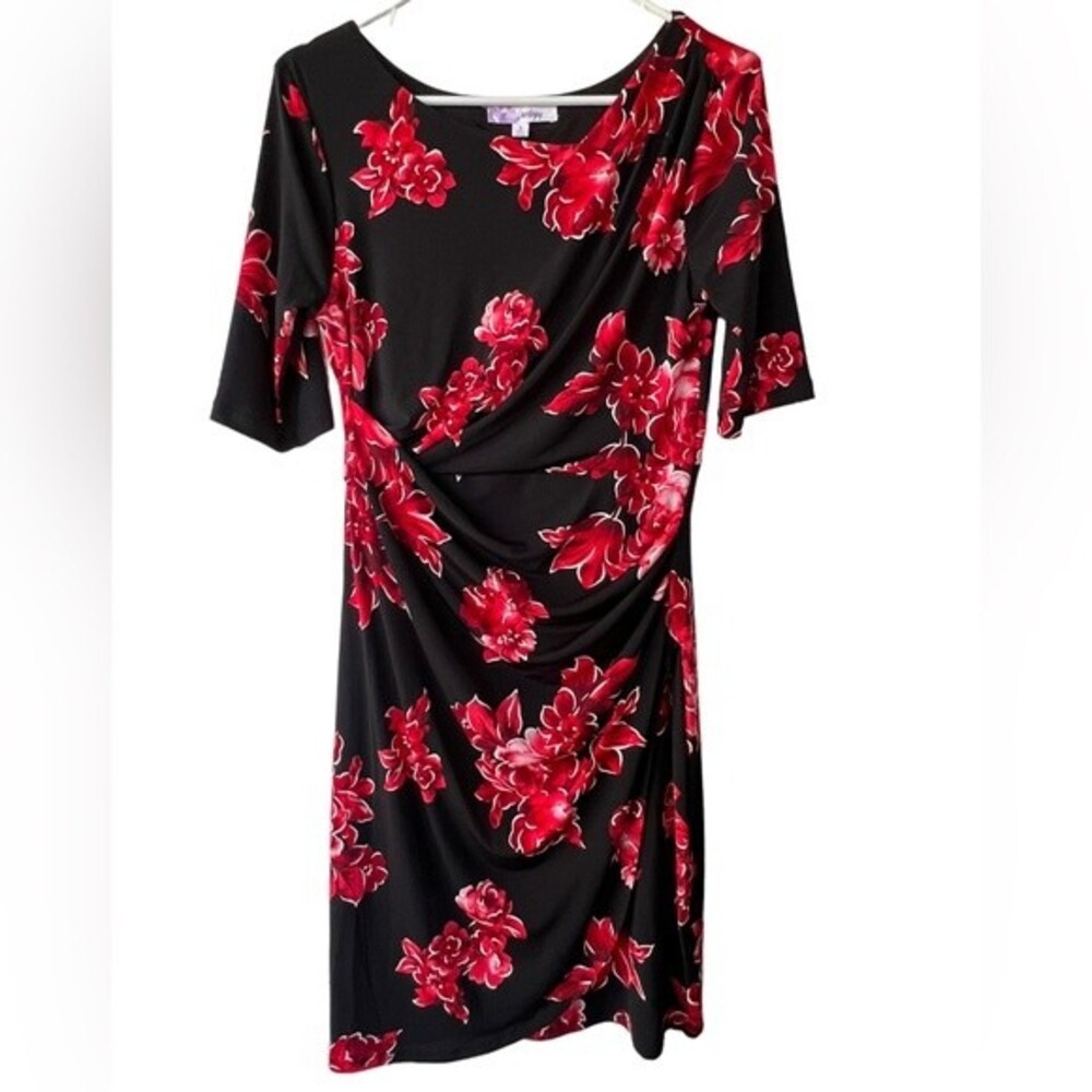 Triuhuology Black Red Floral Dress Knee Length size 8